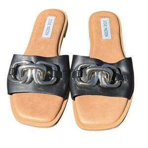 Steve Madden Gene Sandal Black Gold Size 6
